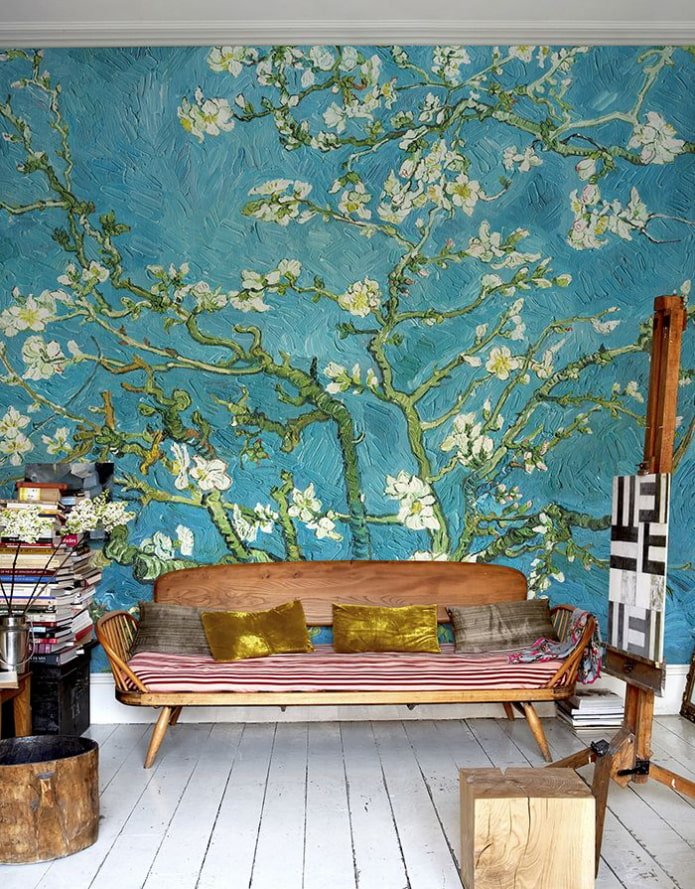 papel de parede fotográfico com pinturas de artistas no interior