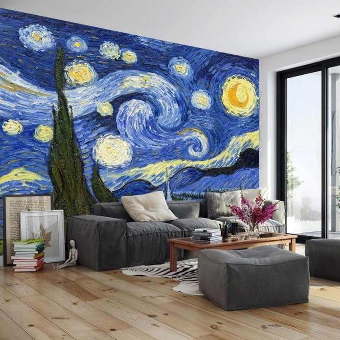 papel de parede fotográfico com pinturas de artistas no interior