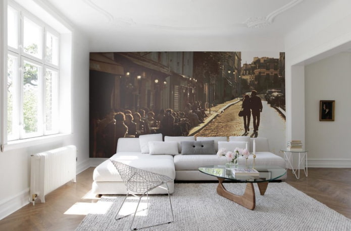 papel de parede fotográfico branco na sala de estar