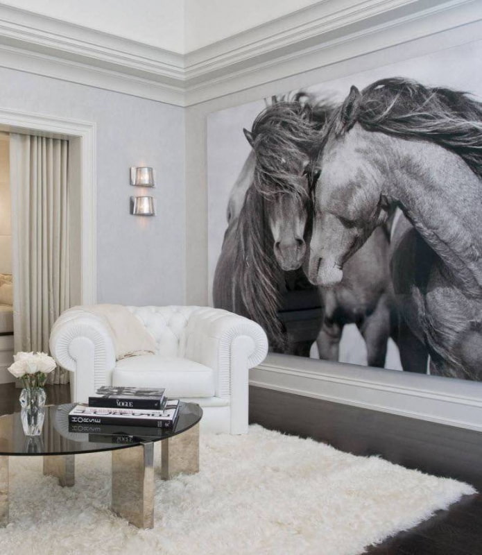 papel de parede fotográfico branco na sala de estar