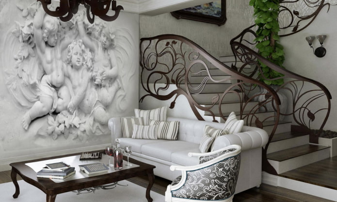 papel de parede fotográfico no interior no estilo Art Nouveau