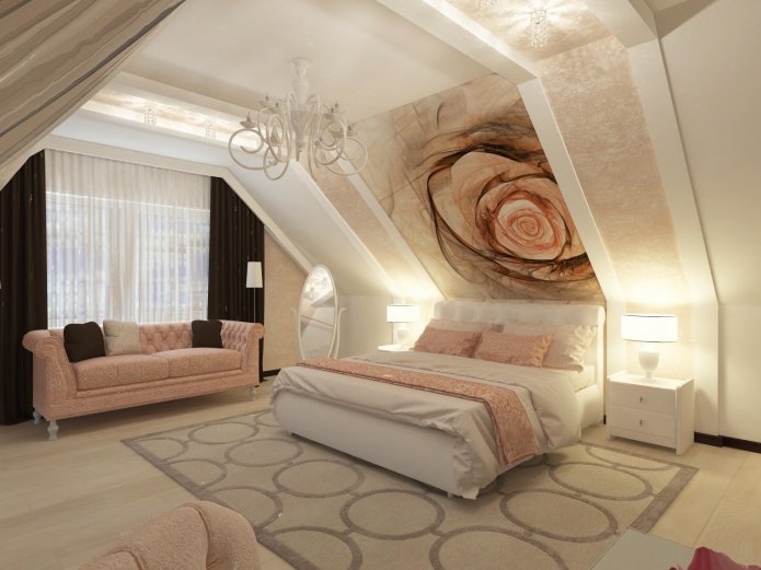 papel de parede fotográfico na parede do quarto com padrão de rosas