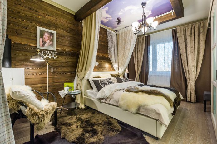 quarto com paredes de madeira