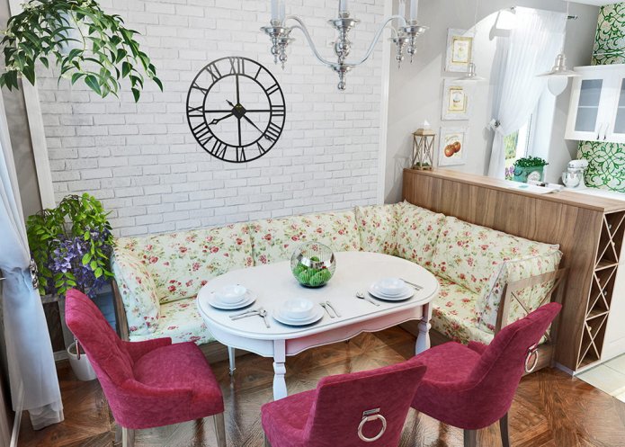 design de uma pequena cozinha-sala de estar em estilo provençal