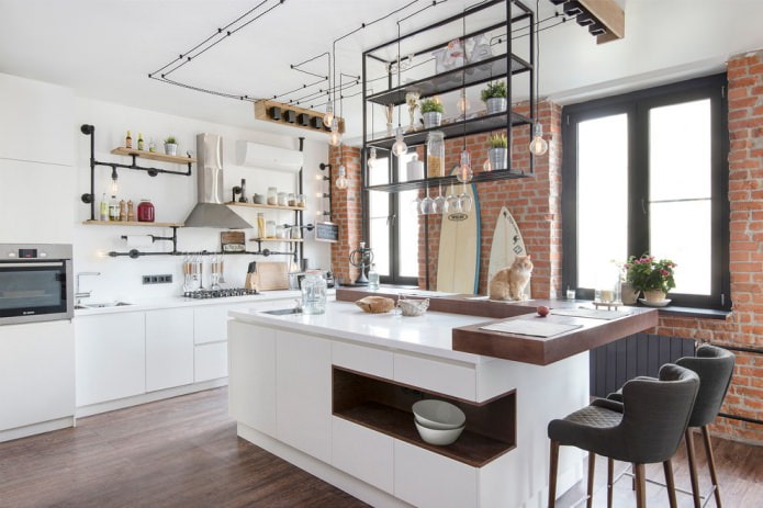 fiação aberta no design da cozinha