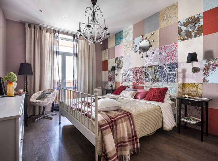 papel de parede patchwork no quarto