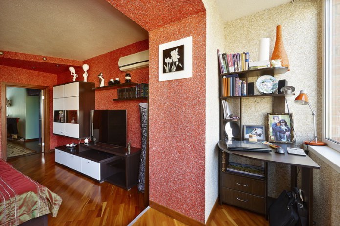 papel de parede líquido vermelho e bege