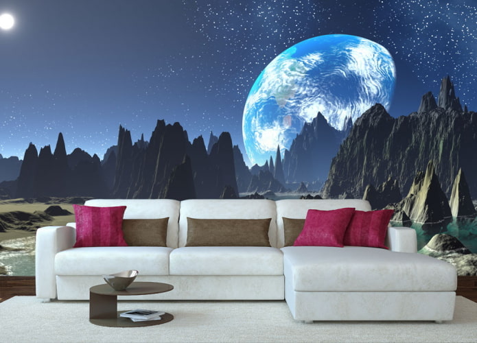 Papel de parede espacial 3D para a sala de estar