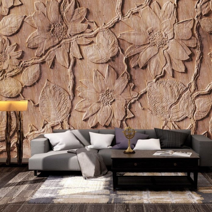 Papel de parede 3D no interior da sala de estar