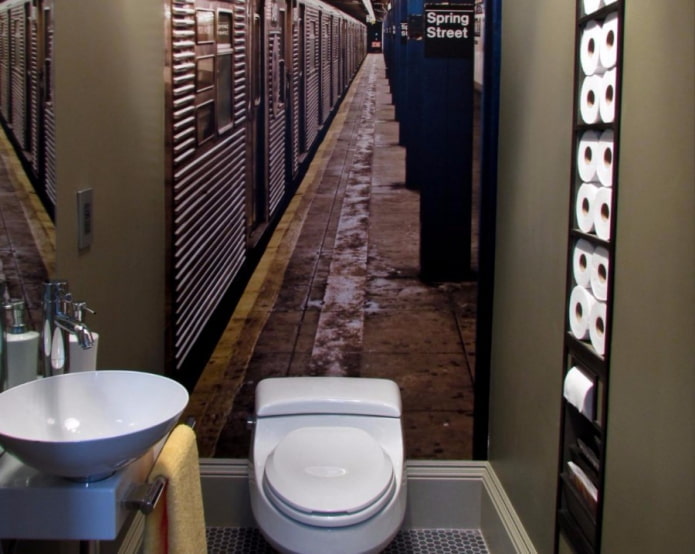 Papel de parede fotográfico 3D no banheiro