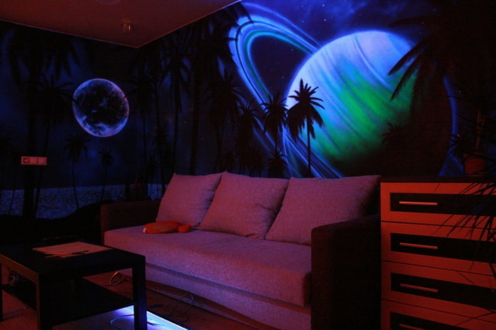 Papel de parede 3D fluorescente no interior