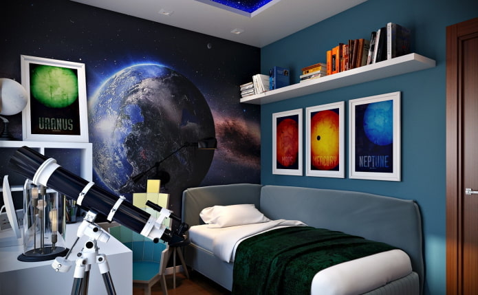 Papel de parede espacial 3D para o quarto de um adolescente