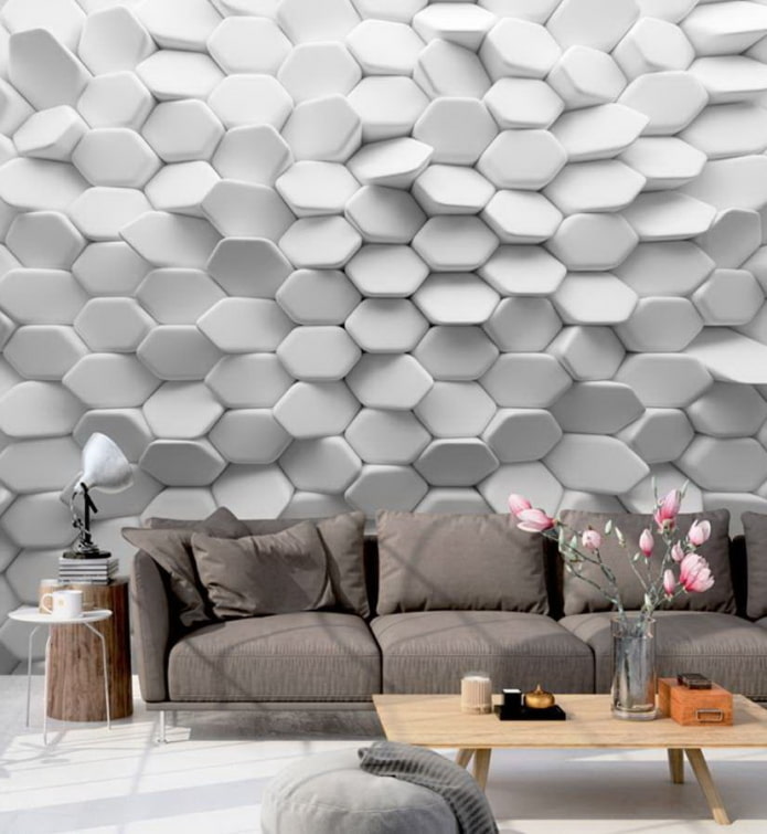 Papel de parede 3D no interior da sala de estar