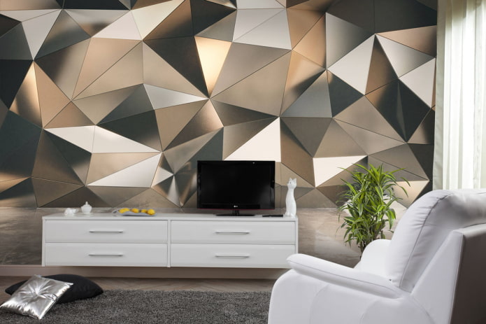 Papel de parede 3D na parede atrás da TV