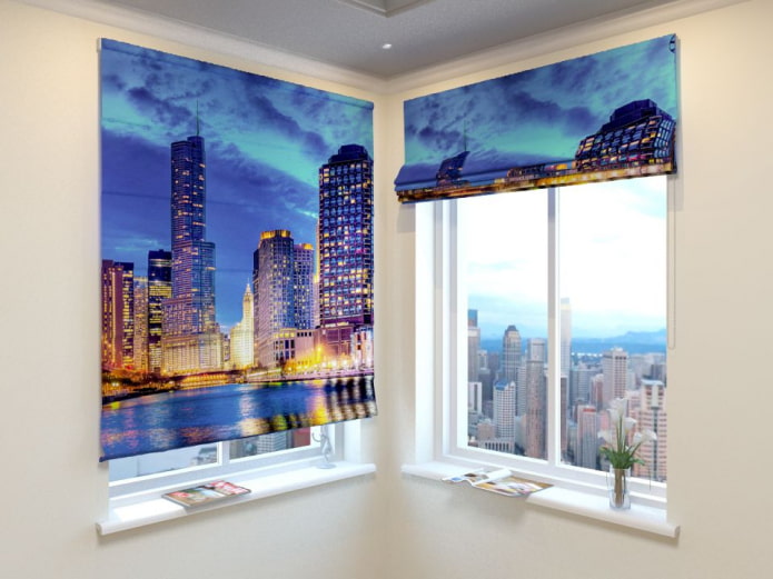Persianas romanas 3D com imagem de uma cidade