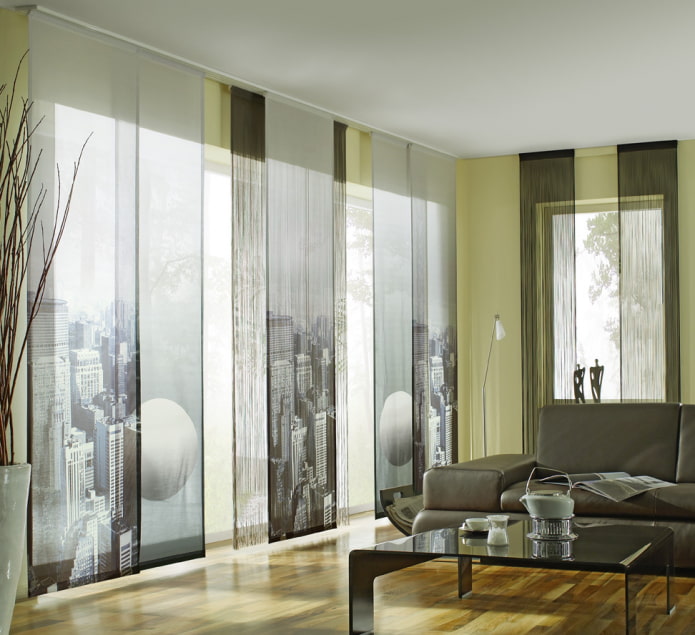 Cortinas japonesas 3D com imagem de cidade