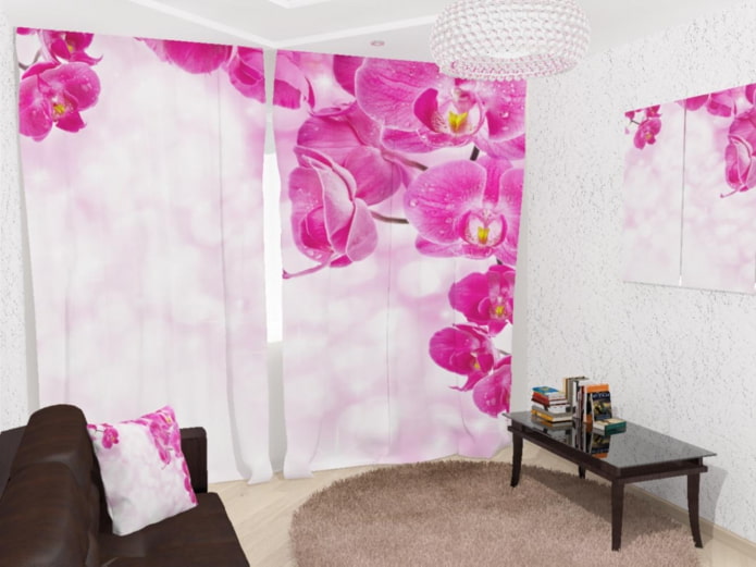 Cortinas 3D com a imagem de uma orquídea