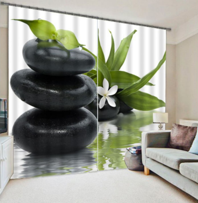 Cortinas 3D com imagens de pedras