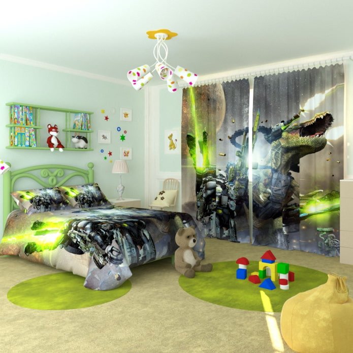 Cortinas 3D no quarto do bebê do menino