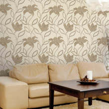 Papel de parede acrílico nas paredes: características de acabamento, tipos, colagem, fotos no interior-8
