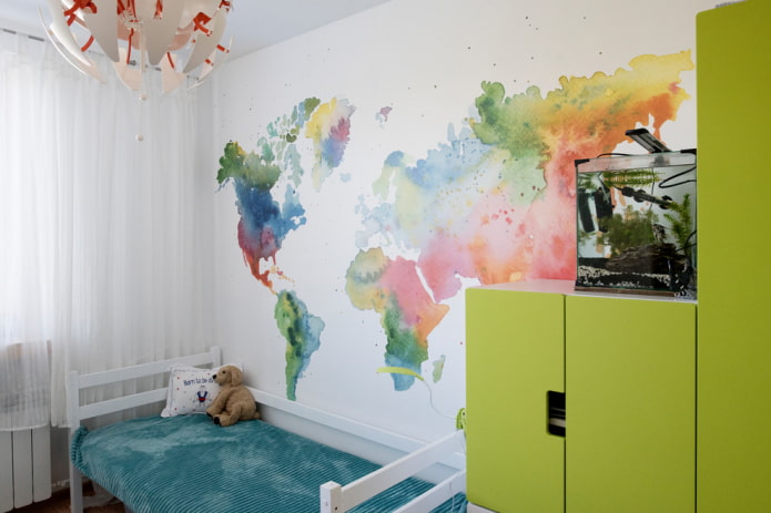 interior de quarto infantil com aquário