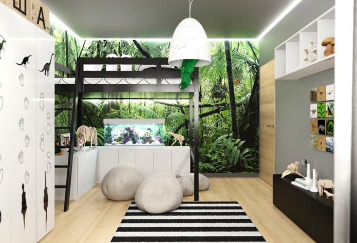 interior de quarto infantil com aquário