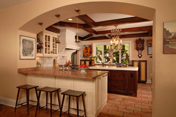 design de arco no interior da cozinha