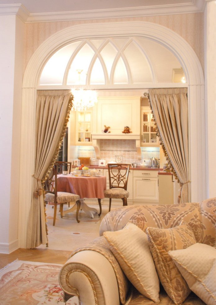 design de arco no interior da cozinha