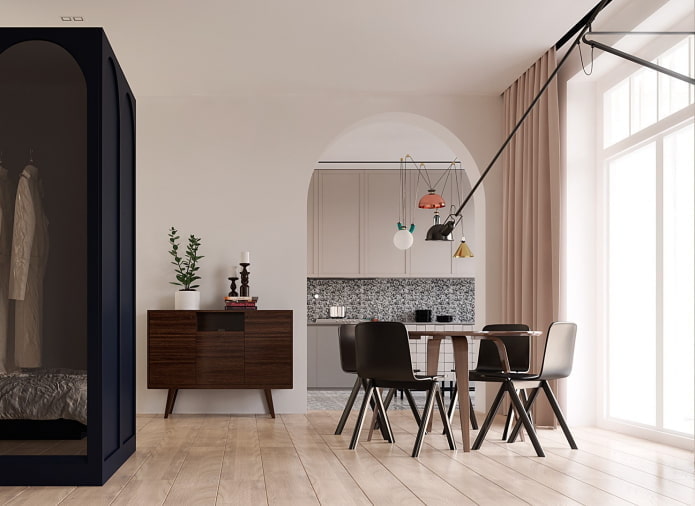 arco de gesso cartonado no interior em estilo moderno