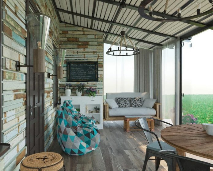 Varanda iluminada em estilo loft
