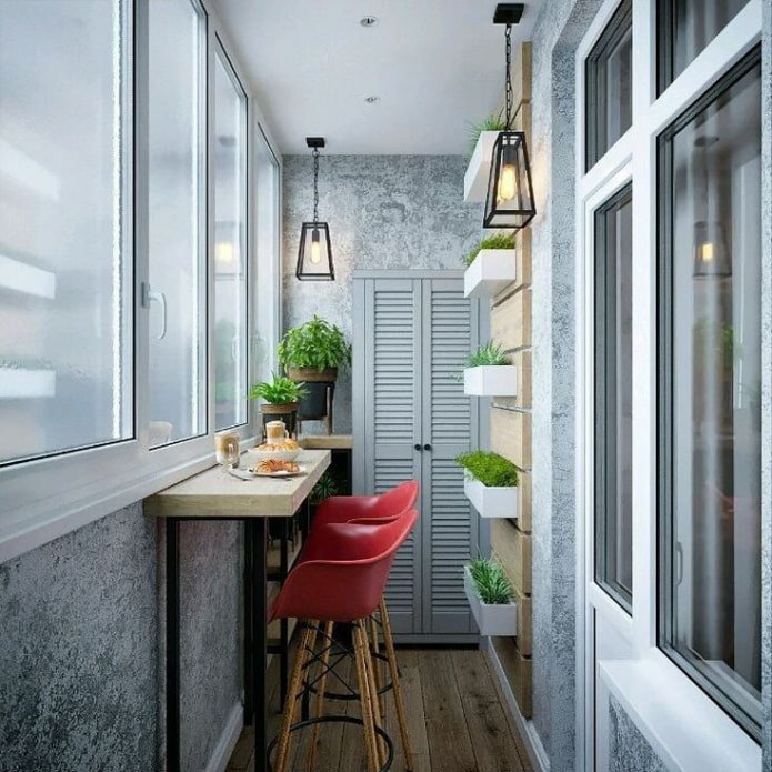 Varanda com balcão de bar em estilo loft