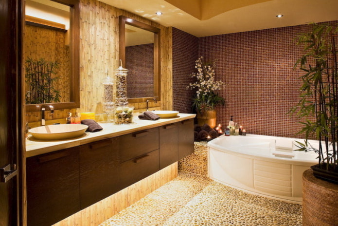 azulejos e bambu no banheiro
