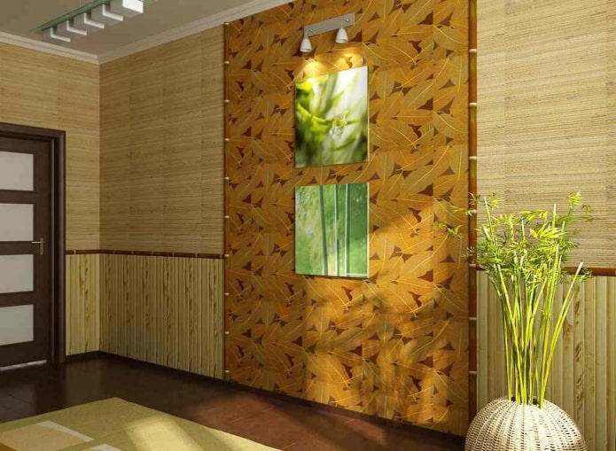 acabamento com papel de parede de bambu