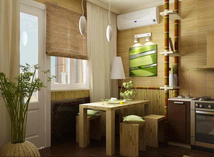 persianas de rolo de bambu em estilo ecológico