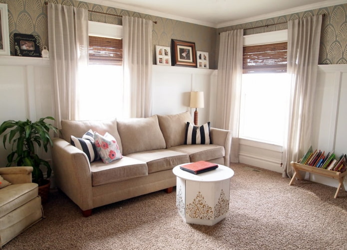 cortinas de bambu em combinação com cortinas
