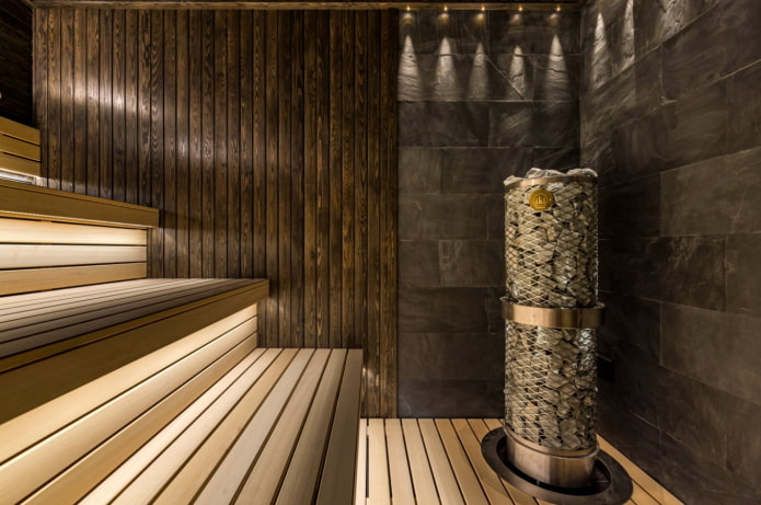 acabamento em pedra da sauna a vapor