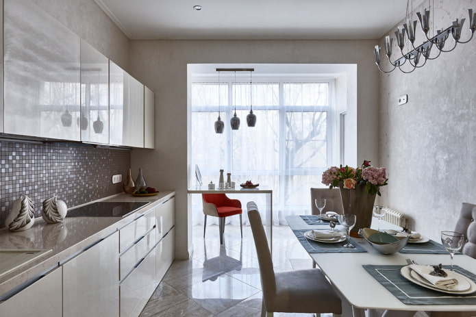 planejamento de uma cozinha combinada com uma loggia