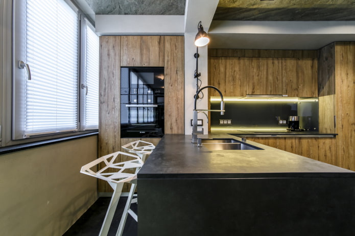 iluminação de uma cozinha combinada com uma loggia