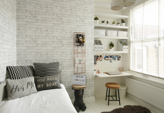 quarto cinza e branco para um aluno