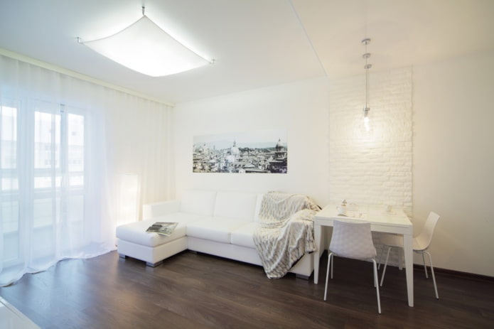 decoração de sala de estar em tons de branco