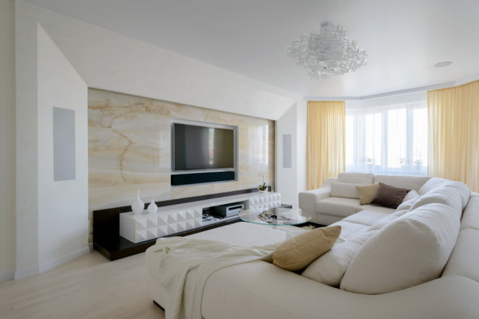 decoração de sala de estar em tons de branco