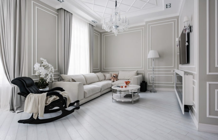 decoração de sala de estar em tons de branco