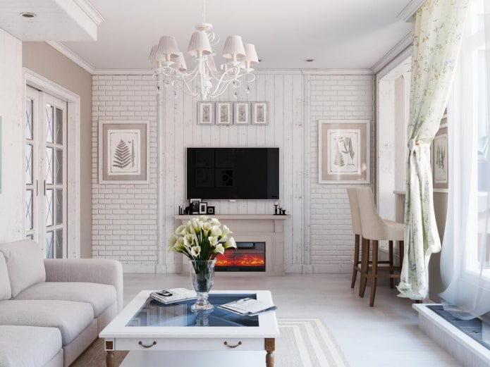 sala de estar em tons de branco no estilo provençal