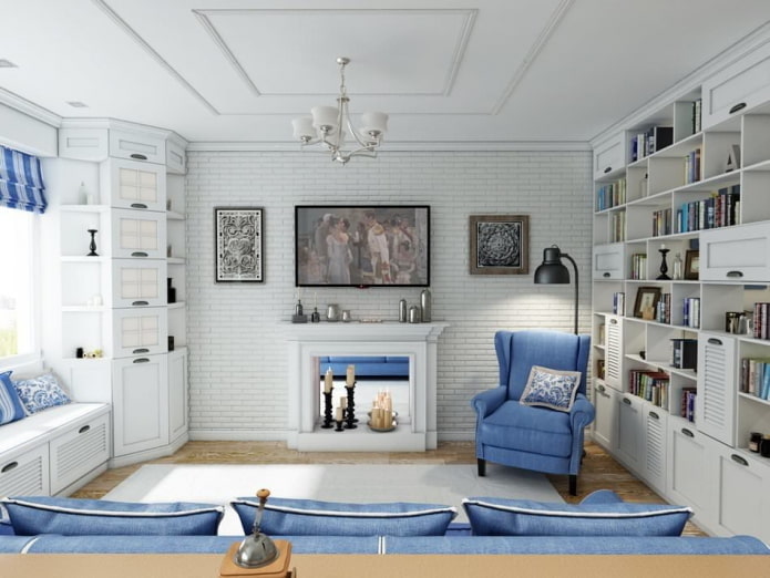 sala de estar em tons de branco no estilo provençal