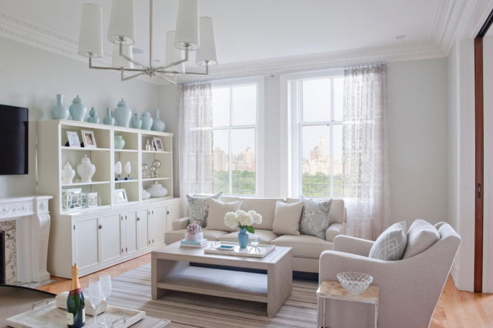 sala de estar em tons de branco no estilo provençal