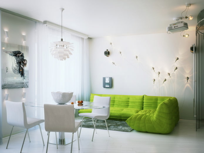 design de interiores de sala de estar em tons de branco