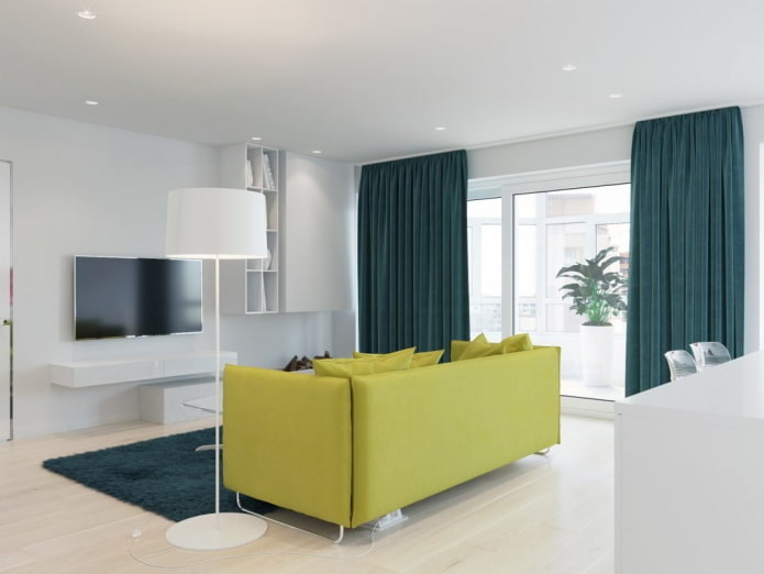 design de interiores de sala de estar em tons de branco