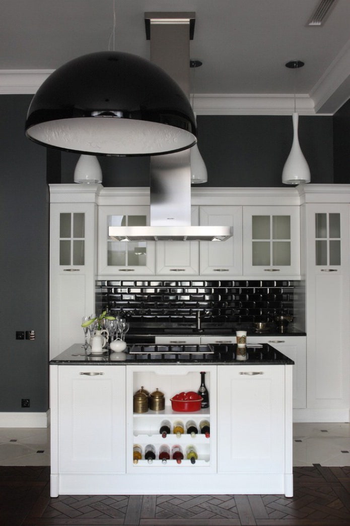 decoração de cozinha em preto e branco