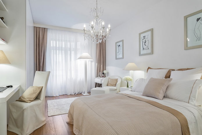 têxteis e decoração no quarto em tons de branco