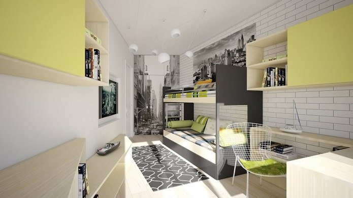tijolo branco no interior do quarto das crianças